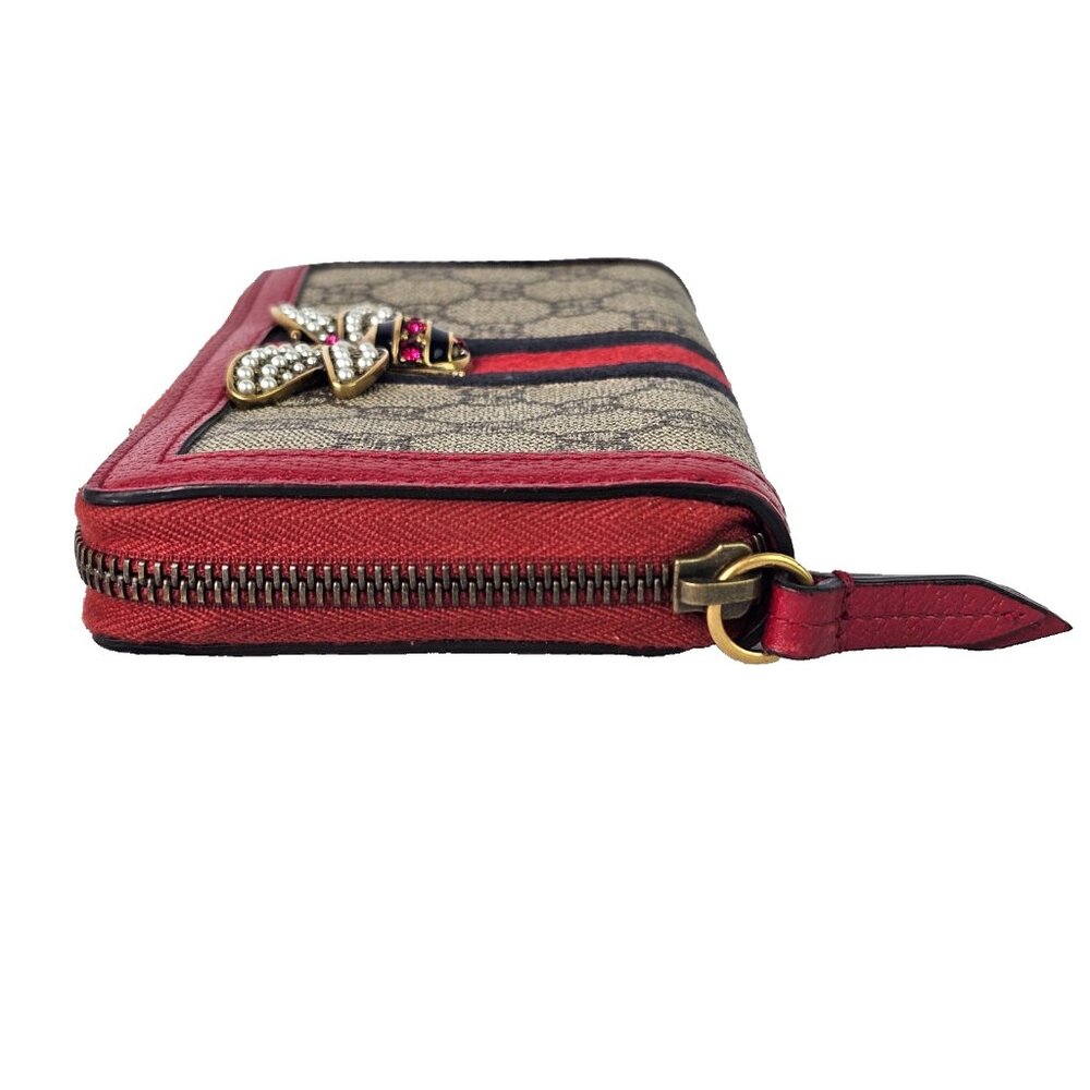 GUCCI Queen Margaret Bee Rhinestone Red Supreme Continental Wallet Zip Monogram - Picture 8 of 10